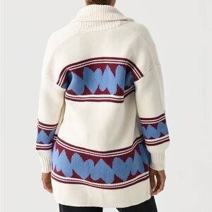 $348 NWT Kerri Rosenthal Takeaway Cream and Blue Patterned Cardigan Sweater